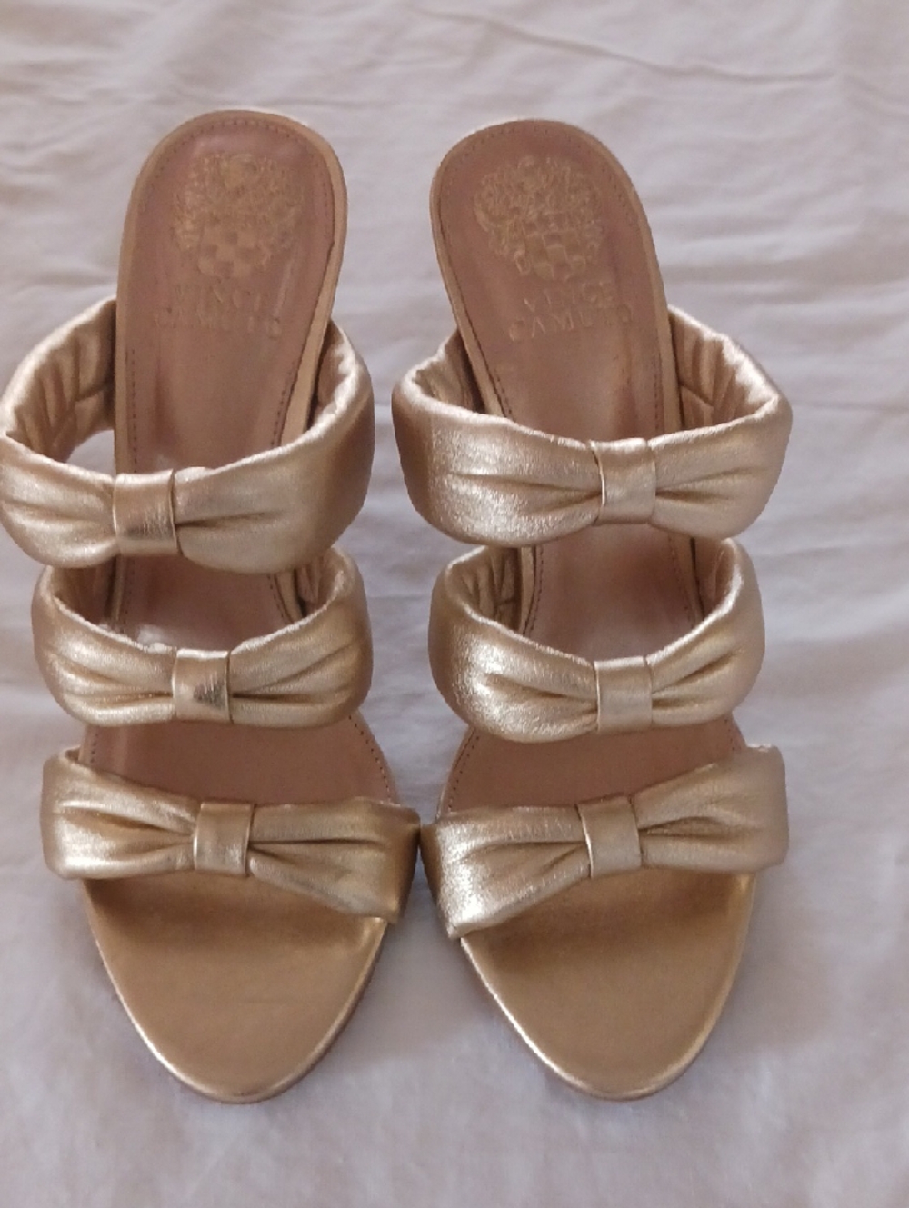 Vince Camuto Metallic Gold Bow-Accent Slip-On Heels